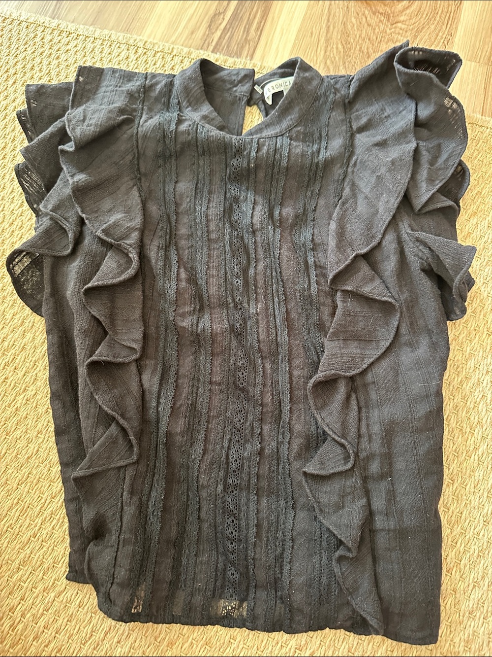 Veronica Beard Black Ruffle-Sleeve Pintuck Blouse